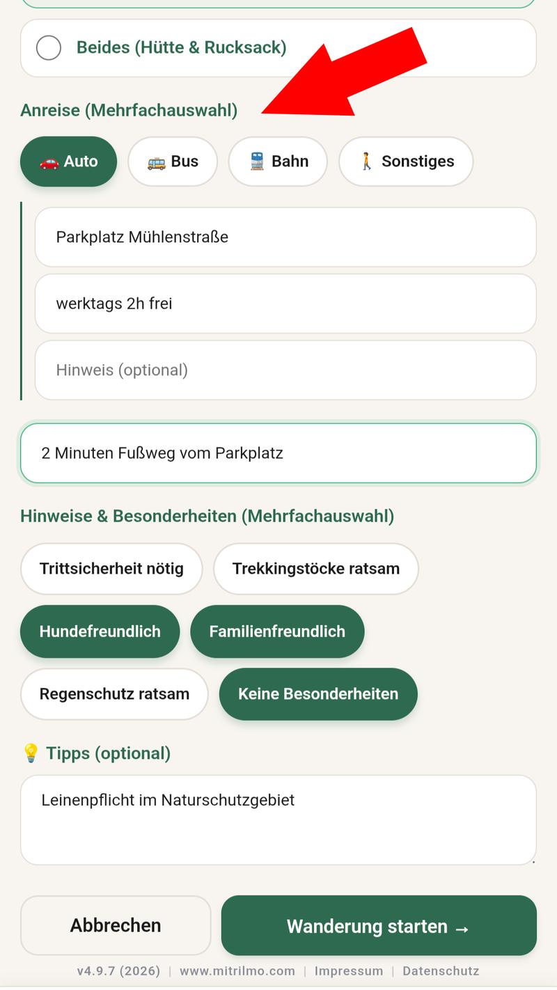 Anreise Optionen